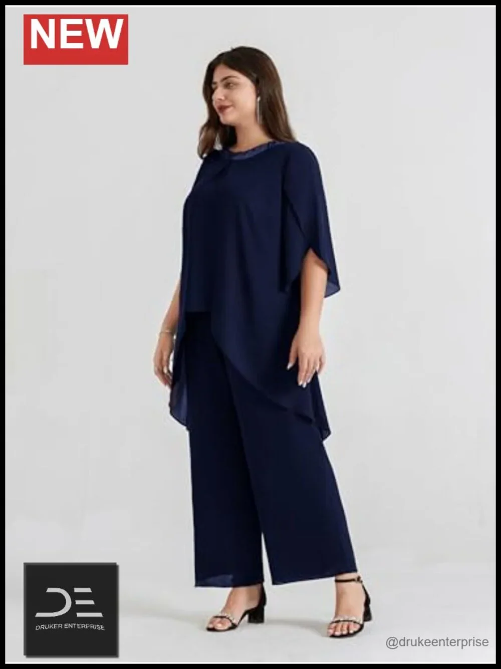 Plus Size Mother of Bride 2 Piece Chiffon Pant Suit Wedding Guest Outfit